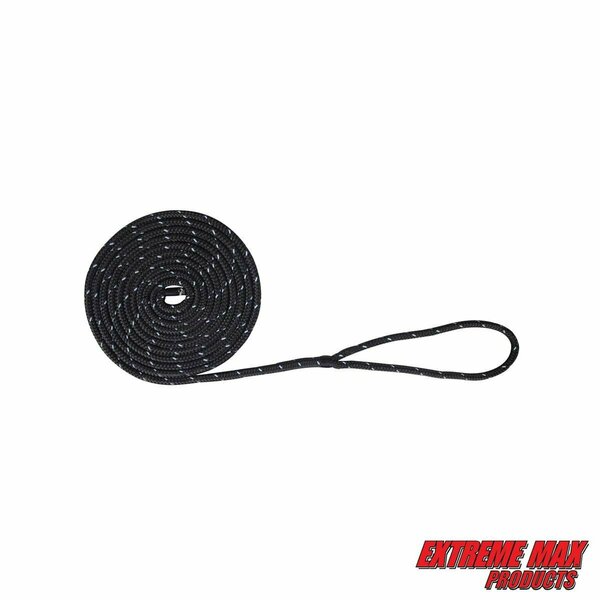 Extreme Max Extreme Max 3006.2463 BoatTector Double Braid Nylon Dock Line-3/8" x 15', Black w Reflective Tracer 3006.2463